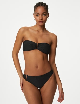 

Womens M&S Collection Bikinihose mit Strukturmuster und hoch ausgeschnittenem Bein - Black, Black