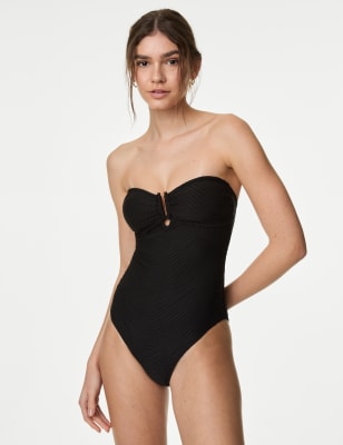 

Womens M&S Collection Tummy Control Textured Bandeau Swimsuit - Black, Black