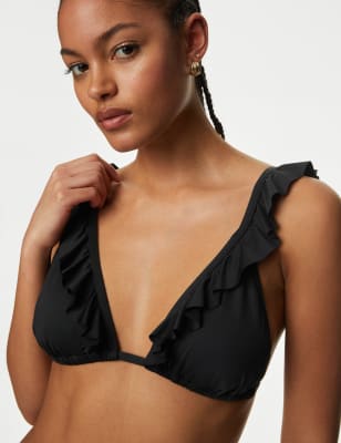 

Womens M&S Collection Ruffle Plunge Bikini Top - Black, Black