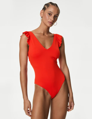 

Womens M&S Collection Padded Ruffle Plunge V-Neck Swimsuit - Flame, Flame