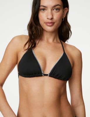 

Womens M&S Collection Crochet Stitch Triangle Bikini Top - Black, Black