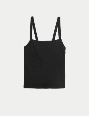 

Womens M&S Collection Tankini-Oberteil mit eckigem Ausschnitt und Strukturmuster - Black, Black