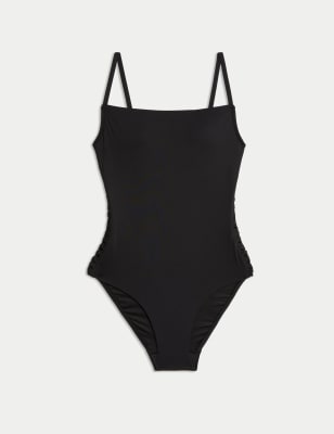 

Womens M&S Collection Gepolsterter Badeanzug mit eckigem Ausschnitt und Makramee-Detail - Black, Black