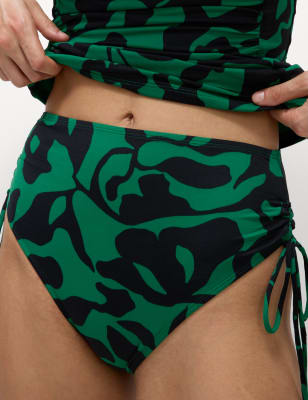 

Womens M&S Collection Printed Drawstring High Waisted Bikini Bottoms - Green Mix, Green Mix