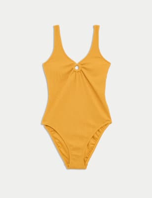 

Womens M&S Collection Textured Ring Detail Scoop Neck Swimsuit - Bright Saffron, Bright Saffron