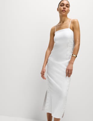 

Womens M&S Collection Linen Rich Square Neck Strappy Midi Shift Dress, White