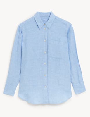 

Womens M&S Collection Pure Linen Collared Relaxed Shirt - Light Chambray, Light Chambray