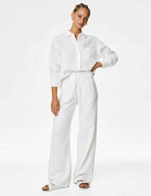 

Womens M&S Collection Pure Linen Oversized Shirt - White, White