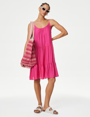 

Womens M&S Collection Mini Tiered Beach Dress - Pink Fizz, Pink Fizz