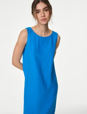 

Womens M&S Collection Linen Rich Knee Length Shift Dress - Bright Blue, Bright Blue