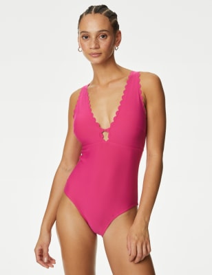 

Womens M&S Collection Padded Scallop Plunge Swimsuit - Pink Fizz, Pink Fizz