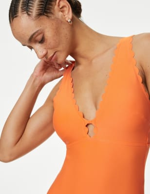 

Womens M&S Collection Padded Scallop Plunge Swimsuit - Orange, Orange