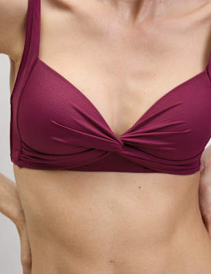 

Womens M&S Collection Padded Plunge Bikini Top, Dark Raspberry