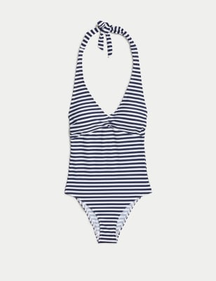 

Womens M&S Collection Printed Halterneck Swimsuit - White Mix, White Mix