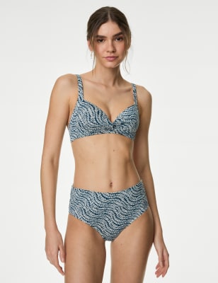 

Womens M&S Collection Printed Padded Plunge Bikini Top - Turquoise Mix, Turquoise Mix