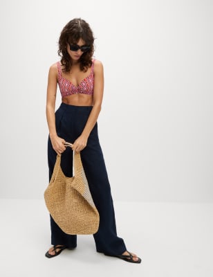 

Womens M&S Collection Gepolstertes Plunge-Bikinioberteil mit Muster - Fuchsia Mix, Fuchsia Mix
