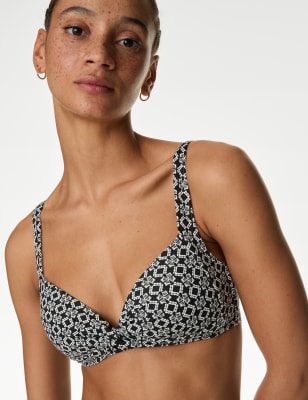 

Womens M&S Collection Printed Padded Plunge Bikini Top - Black Mix, Black Mix