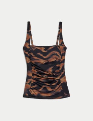 

Womens M&S Collection 360 Tummy Control Printed Padded Tankini Top - Dark Brown Mix, Dark Brown Mix