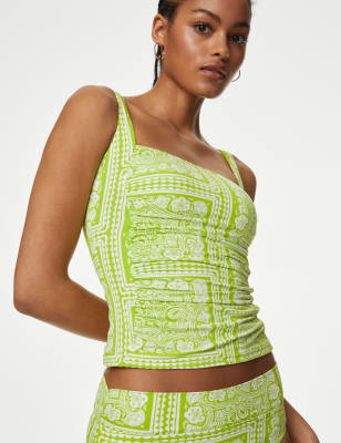 

Womens M&S Collection Bauchkaschierendes, wattiertes Tankini-Oberteil mit Muster - Lime Mix, Lime Mix