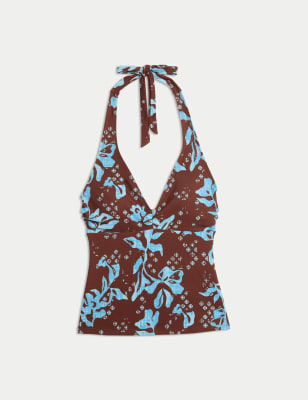 

Womens M&S Collection Printed Padded Halterneck Tankini Top - Blue Mix, Blue Mix