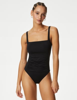 

Womens M&S Collection Tummy Control Padded Square Neck Swimsuit - Black, Black