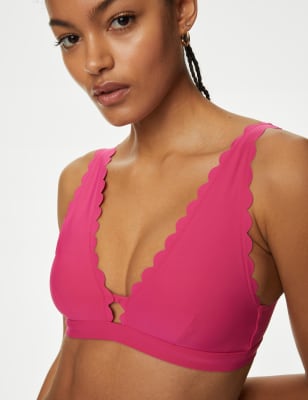 

Womens M&S Collection Neoprene Padded Scallop Plunge Bikini Top - Pink Fizz, Pink Fizz