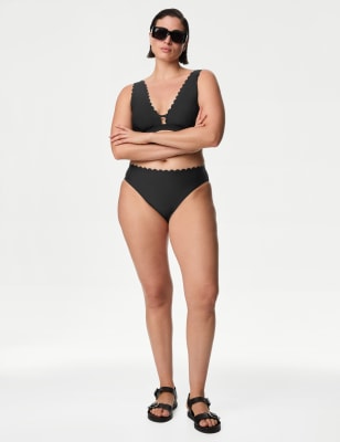 

Womens M&S Collection Neoprene Scallop High Leg Bikini Bottoms - Black, Black