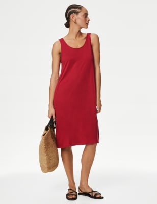 

Womens M&S Collection Jersey Round Neck Knee Length Slip Dress - Ruby Red, Ruby Red