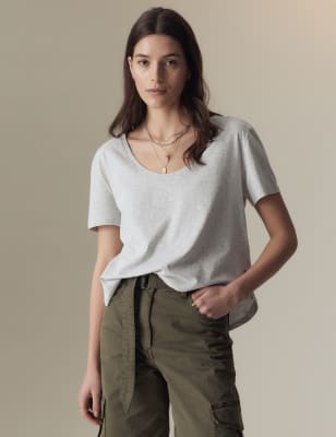 

Womens Per Una Pure Cotton Scoop Neck T-Shirt - Grey Marl, Grey Marl