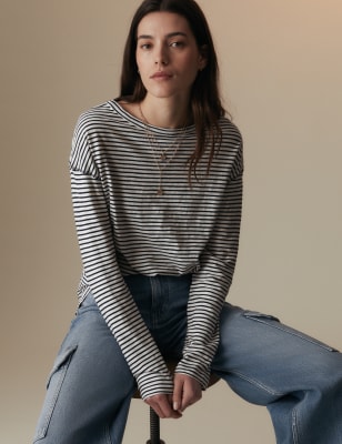 

Womens Per Una Pure Cotton Striped T-Shirt - Navy Mix, Navy Mix