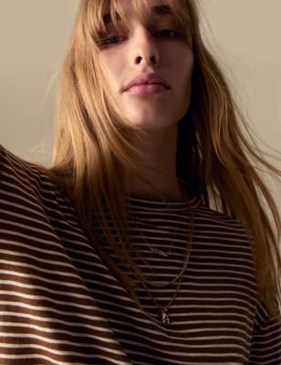 

Womens Per Una Gestreiftes T-Shirt aus reiner Baumwolle - Brown Mix, Brown Mix