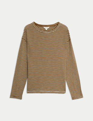 

Womens Per Una Pure Cotton Striped T-Shirt - Brown Mix, Brown Mix