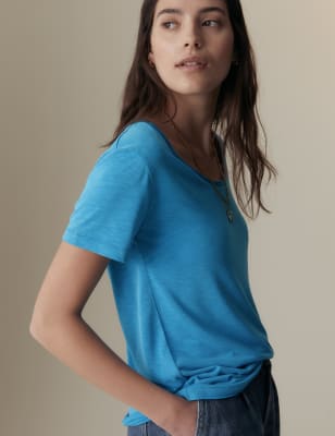 

Womens Per Una T-Shirt mit hohem Modalanteil und U-Ausschnitt - Bright Turquoise, Bright Turquoise