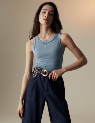 

Womens Per Una Glitzerndes, ärmelloses Oberteil - Grey Blue, Grey Blue