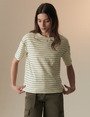 

Womens Per Una Pure Cotton Striped T-Shirt - Ecru Mix, Ecru Mix