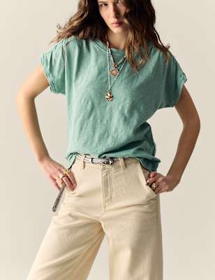 

Womens Per Una Pure Cotton Round Neck T-Shirt, Seafoam