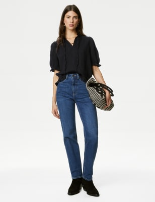 Pure Cotton Textured Notch Neck Top