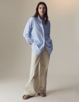 

Womens Per Una Lang geschnittenes Hemd aus reiner Baumwolle mit Streifendesign - Blue Mix, Blue Mix