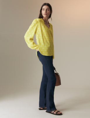 

Womens Per Una Notch Neck Popover Blouse - Yellow Mix, Yellow Mix