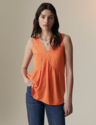 

Womens Per Una Bluse aus Satin mit Spitzendetail - Tangerine, Tangerine
