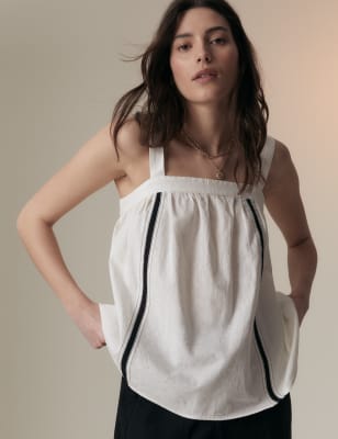

Per Una Top estilo camisola de rayas de linoWomens - Ecru Mix, Ecru Mix