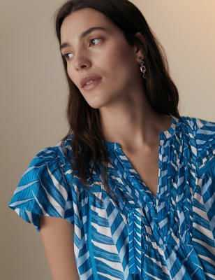 

Womens Per Una Bluse mit hohem Baumwollanteil, Aufdruck und eingekerbtem Ausschnitt - Turquoise Mix, Turquoise Mix