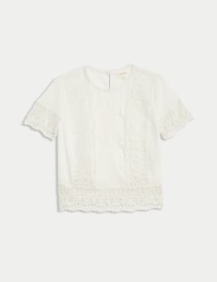 

Womens Per Una Linen Rich Embroidered Lace Detail Blouse - Ecru, Ecru