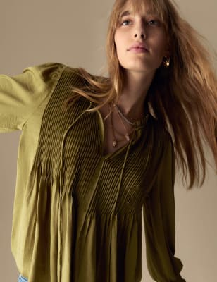 

Womens Per Una Satin Tie Neck Blouson Sleeve Blouse - Moss Green, Moss Green