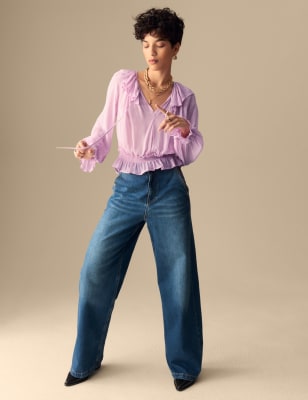 

Womens Per Una Bluse mit V-Ausschnitt und Rüschen - Light Rose, Light Rose
