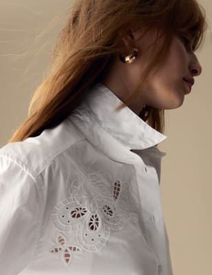 

Womens Per Una Pure Cotton Embroidered Collared Shirt - Soft White, Soft White