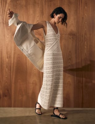 

Womens Per Una Pure Cotton Textured Midi Knitted Dress - Ecru, Ecru