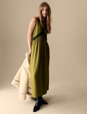 

Womens Per Una V-Neck Midaxi Slip Dress - Moss Green, Moss Green