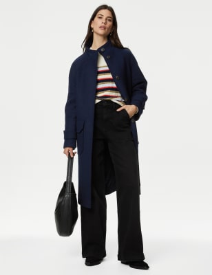 

Womens Per Una Wool Blend Funnel Neck Longline Coat - Midnight Navy, Midnight Navy