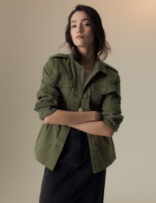 

Womens Per Una Cotton Rich Collared Utility Jacket - Hunter Green, Hunter Green